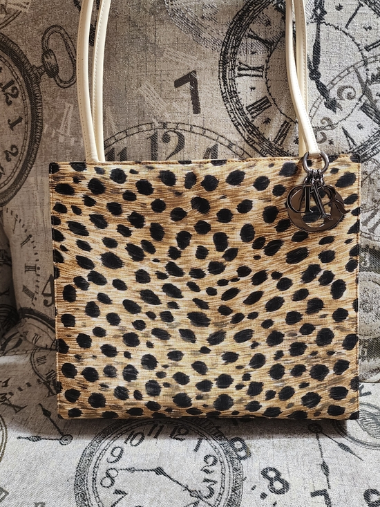 Dior Handbags - Dior Vintage Leopard Print Tote Bag with Cream Handles